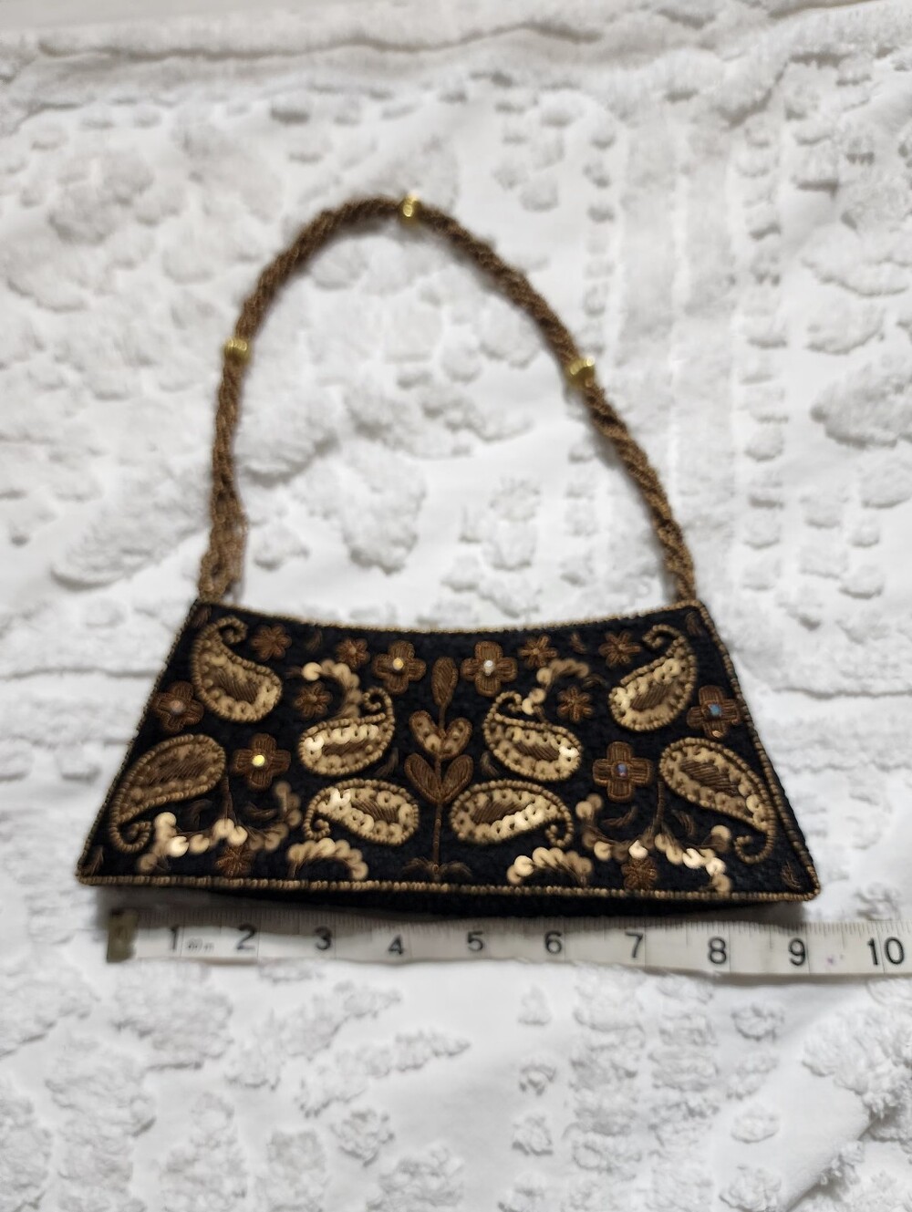 Bougainvillea Brown Bag With Bronze Stitching, Beaded Handle & Embellishments - Picture 2 of 10
